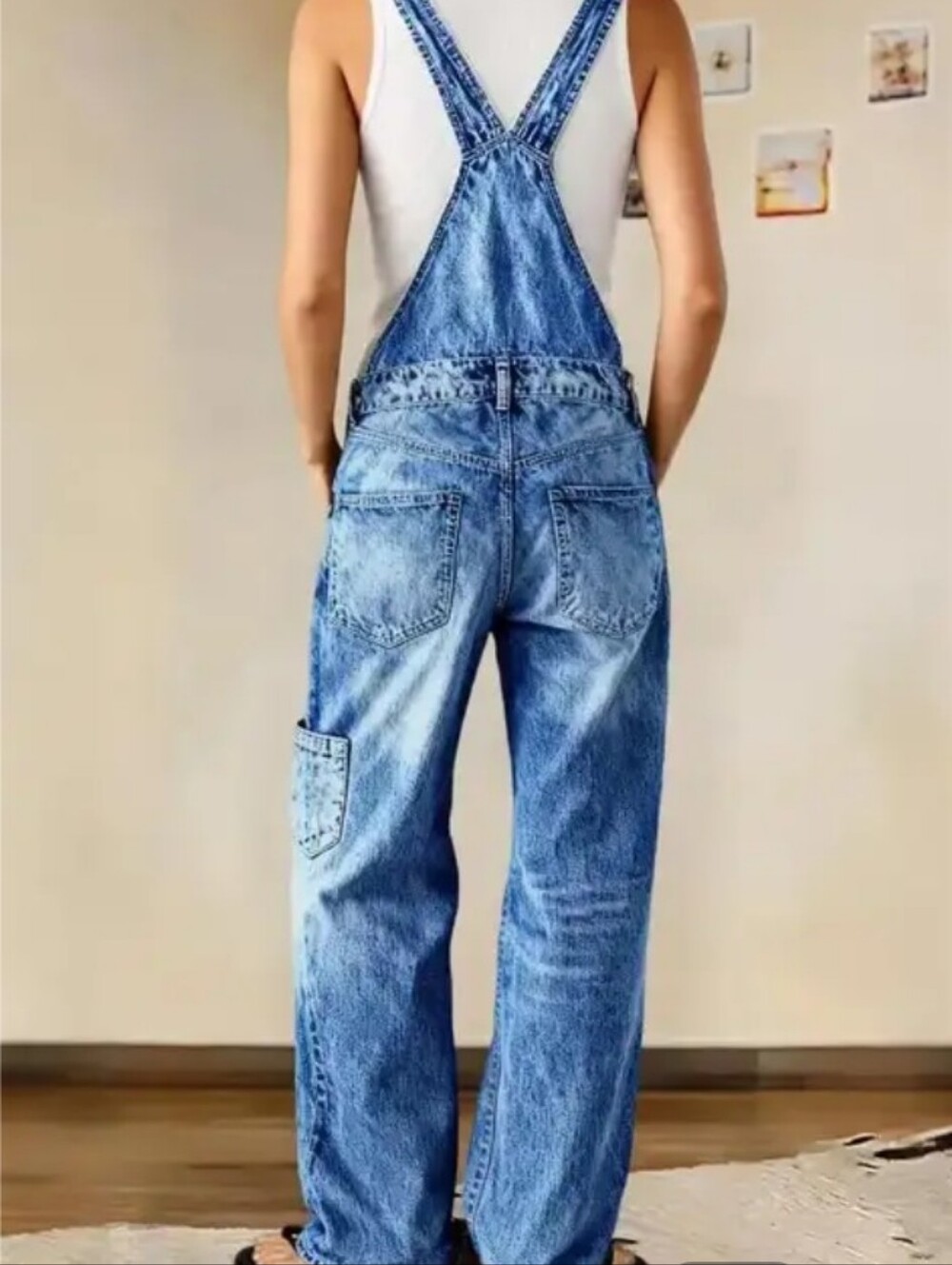 Flamingals Multi Pocket Mid Waist Straight Leg Overalls NWT Women's Medium - Picture 2 of 10